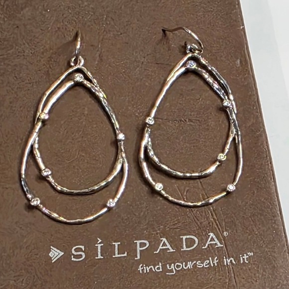 Silpada Jewelry - Silpada Sterling Silver Double Teardrop Dangle Earrings with CZ Accents